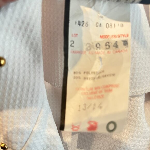 Vtg 80s White Sleeveless Button Down Midi Dress Sz 14 Belted Gold Studs Canadian - Picture 7 of 8